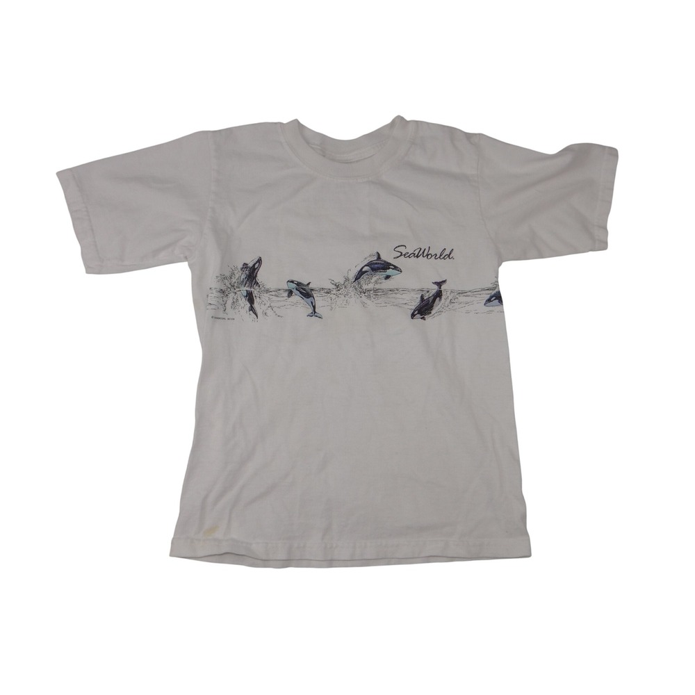 Anvil Kids White Orca Killer Whale Graphic T-Shirt Vintage Youth Medium USA Made